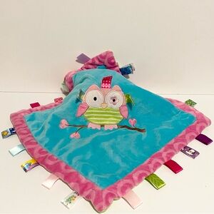 Taggies Owl Lovey Security Blanket Pink Blue Green Sensory Plush Baby Toy Tags
